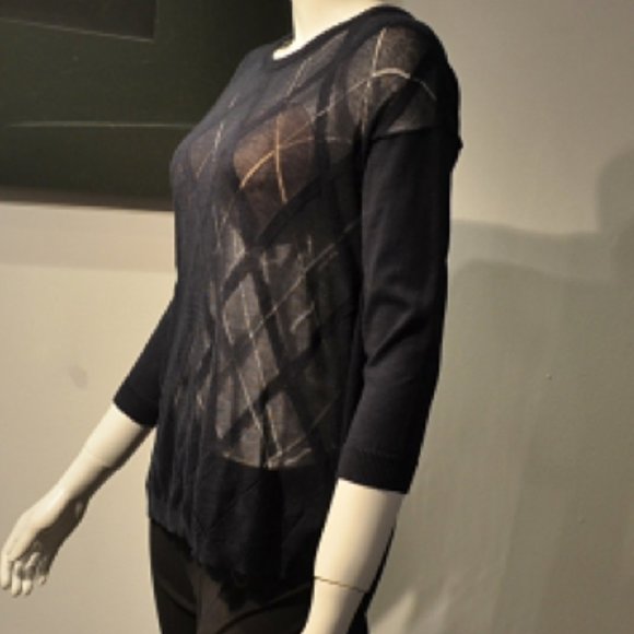 Navy Cotton sheer Argyle Pattern Knit Pullover - Picture 4 of 8